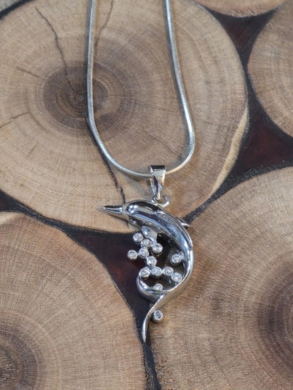 Beautiful Dolphin Sterling Silver 925 Necklace (Chain) & Pendant W Pave Stones